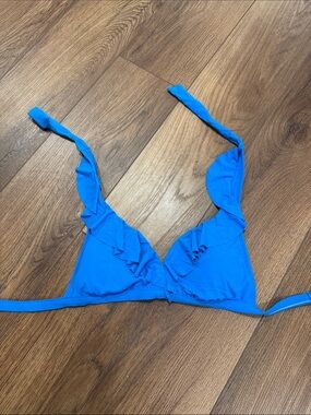 Chaps • Bright Blue Ruffle Triangle Bikini Top (L)